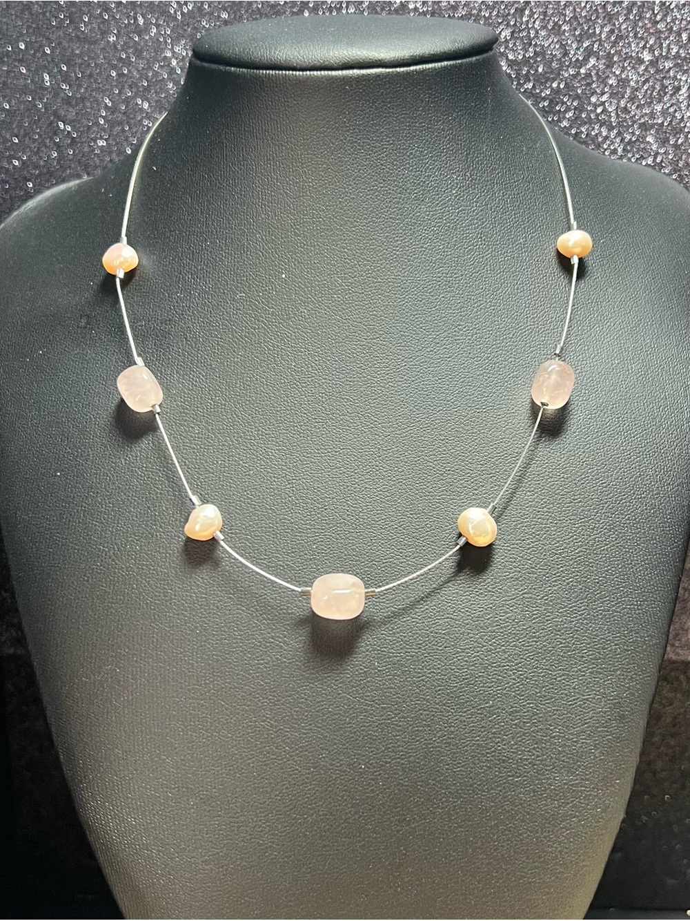 Retired Silpada Pink Pearl and Rose Quartz Wire Collar Necklace (N1724),